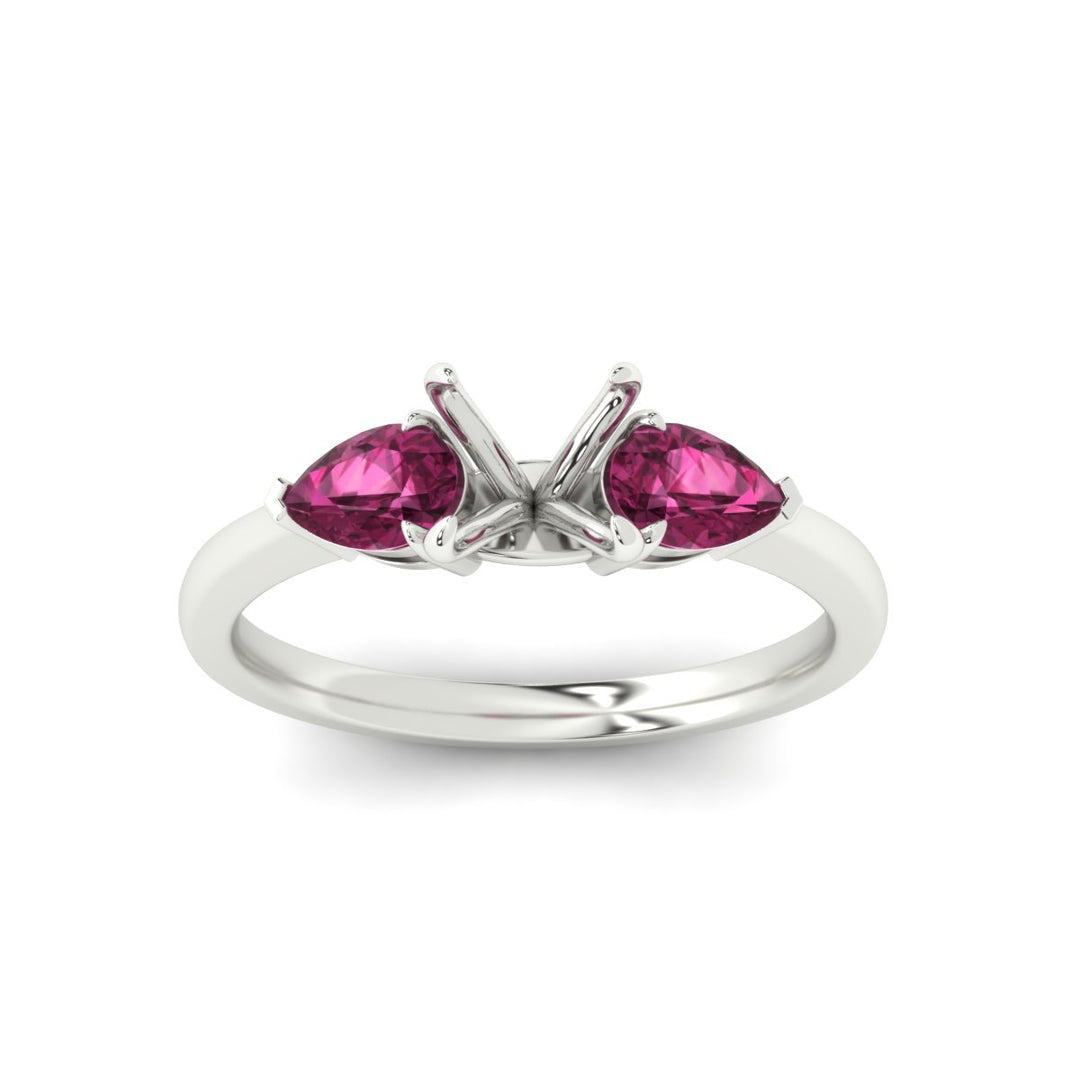 Semi Mount Pear 3 Stone Cathedral Ring