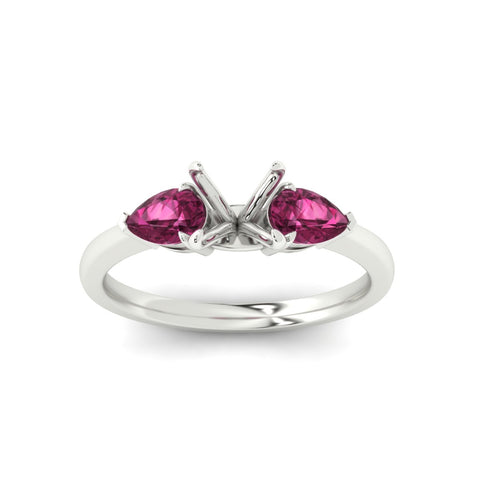 3 Stone Semi Mount Cathedral Ring With Pear Accents