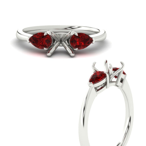 3 Stone Semi Mount Cathedral Ring With Pear Accents