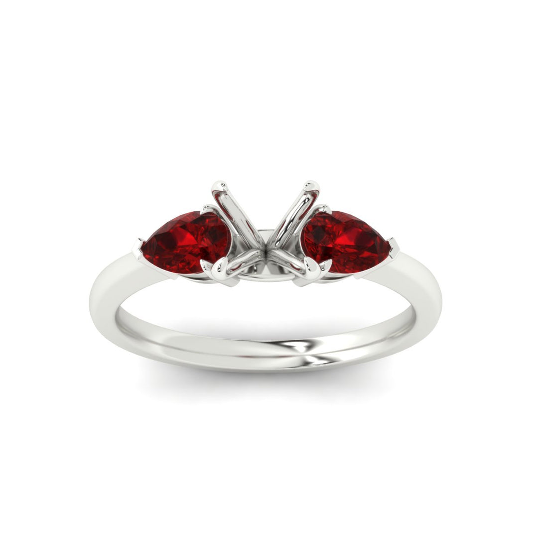 Semi Mount Pear 3 Stone Cathedral Ring
