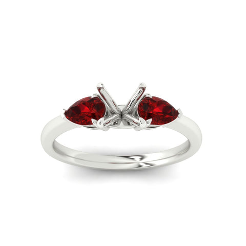 3 Stone Semi Mount Cathedral Ring With Pear Accents