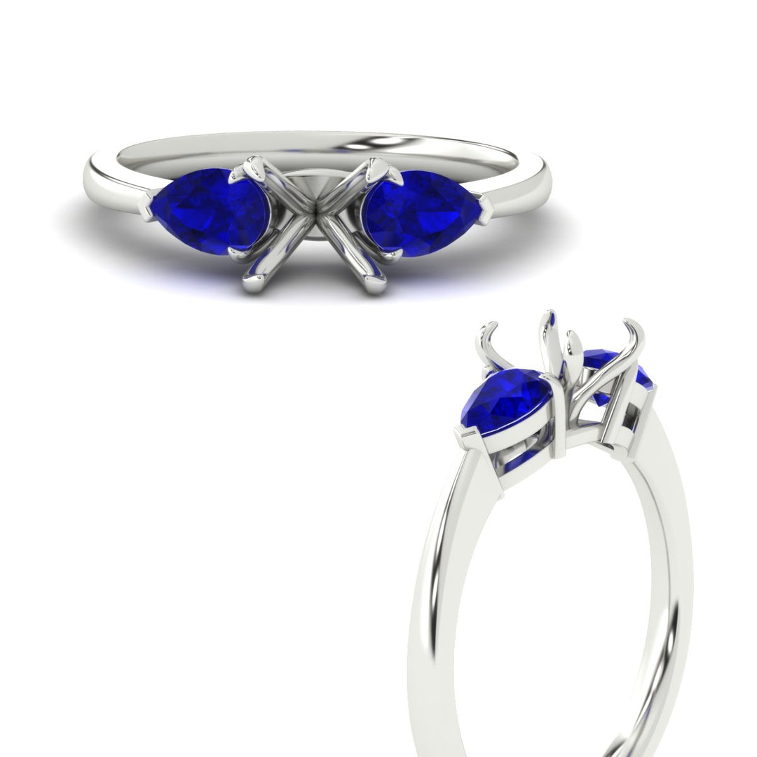 Semi Mount Pear 3 Stone Cathedral Ring