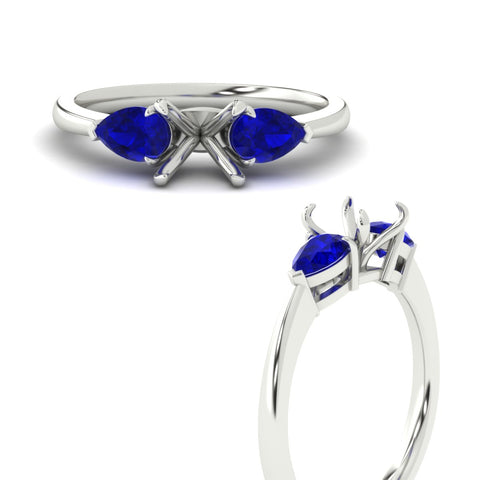 3 Stone Semi Mount Cathedral Ring With Pear Accents