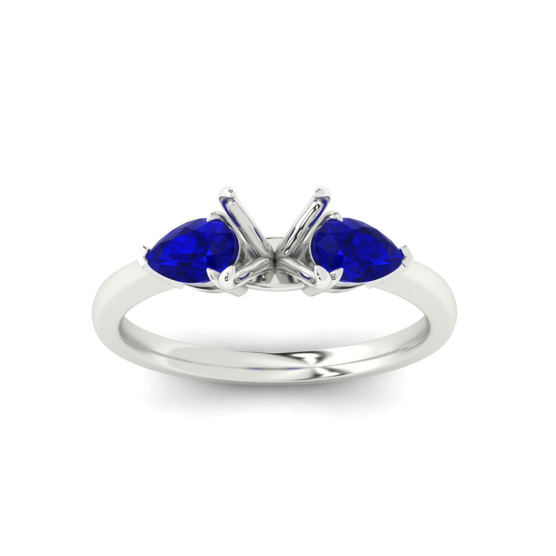 Semi Mount Pear 3 Stone Cathedral Ring