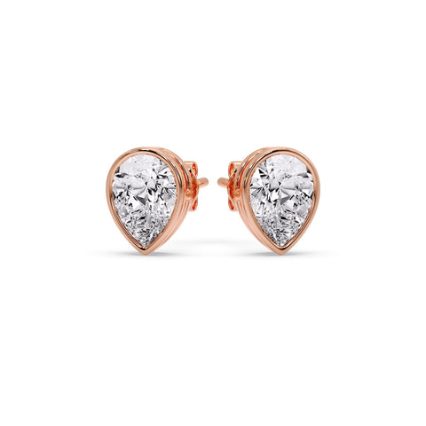 Half Carat Diamond Pear Drop Stud Bezel Earring