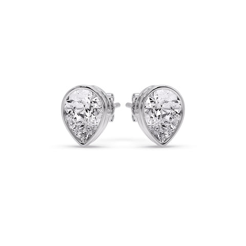 Half Carat Diamond Pear Drop Stud Bezel Earring