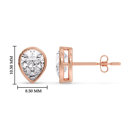 Half Carat Diamond Pear Drop Stud Bezel Earring