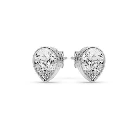 Half Carat Diamond Pear Drop Stud Bezel Earring