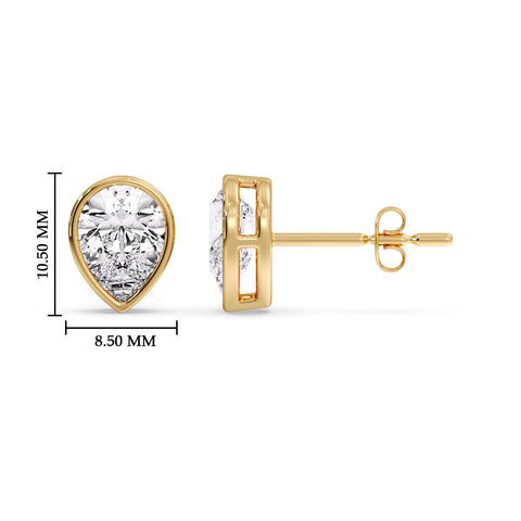 Half Carat Diamond Pear Drop Stud Bezel Earring