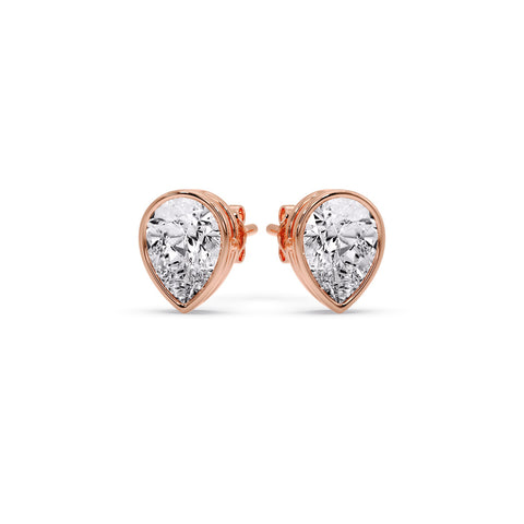 Half Carat Diamond Pear Drop Stud Bezel Earring