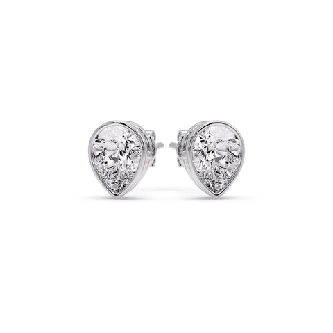 Half Carat Diamond Pear Drop Stud Bezel Earring