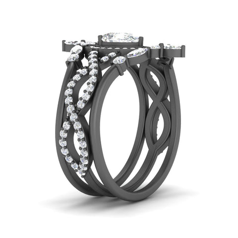 Twisted Pear Halo Wedding Ring Set
