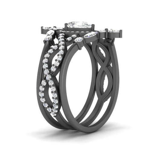 Twisted Pear Halo Wedding Ring Set