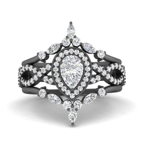 Twisted Pear Halo Wedding Ring Set