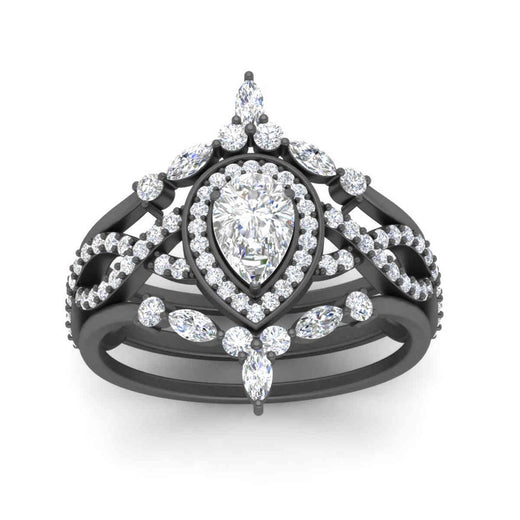 Twisted Pear Halo Wedding Ring Set