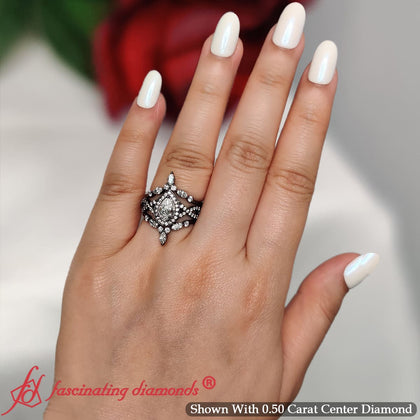 Crown Design Pear Halo Lab Grown Diamond Wedding Set