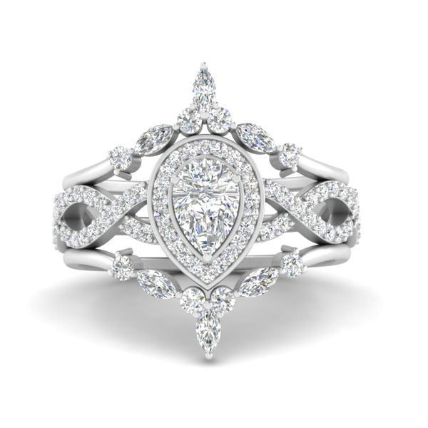 Twisted Pear Halo Bridal Ring Set
