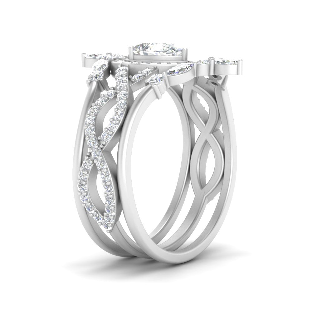 Twisted Pear Halo Bridal Ring Set