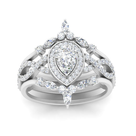 Twisted Pear Halo Wedding Ring Set