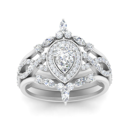 Twisted Pear Halo Wedding Ring Set