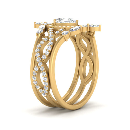 Twisted Pear Halo Wedding Ring Set