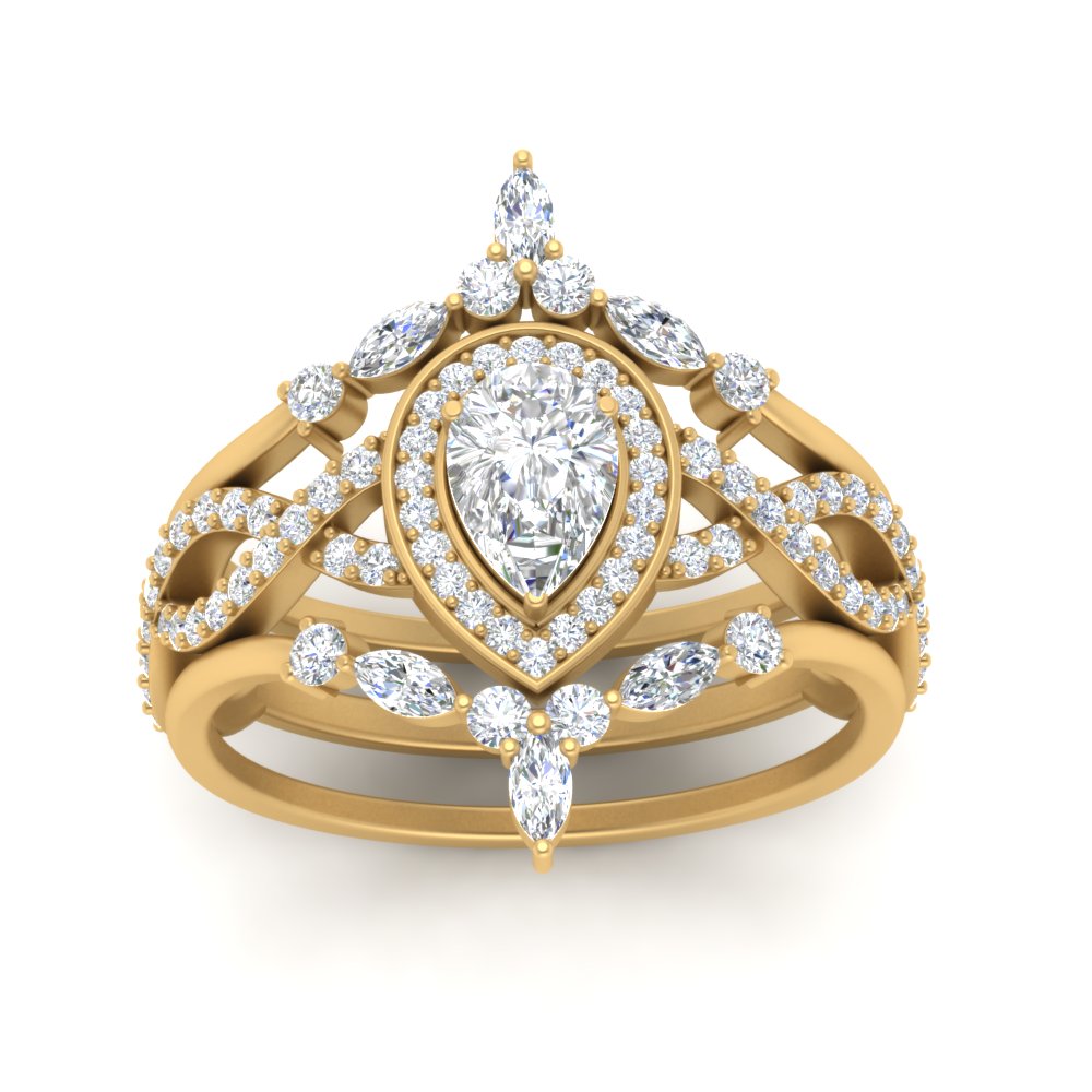 Twisted Pear Halo Bridal Ring Set