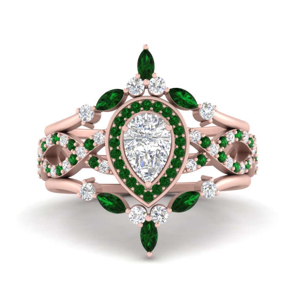 Twisted Pear Halo Bridal Ring Set