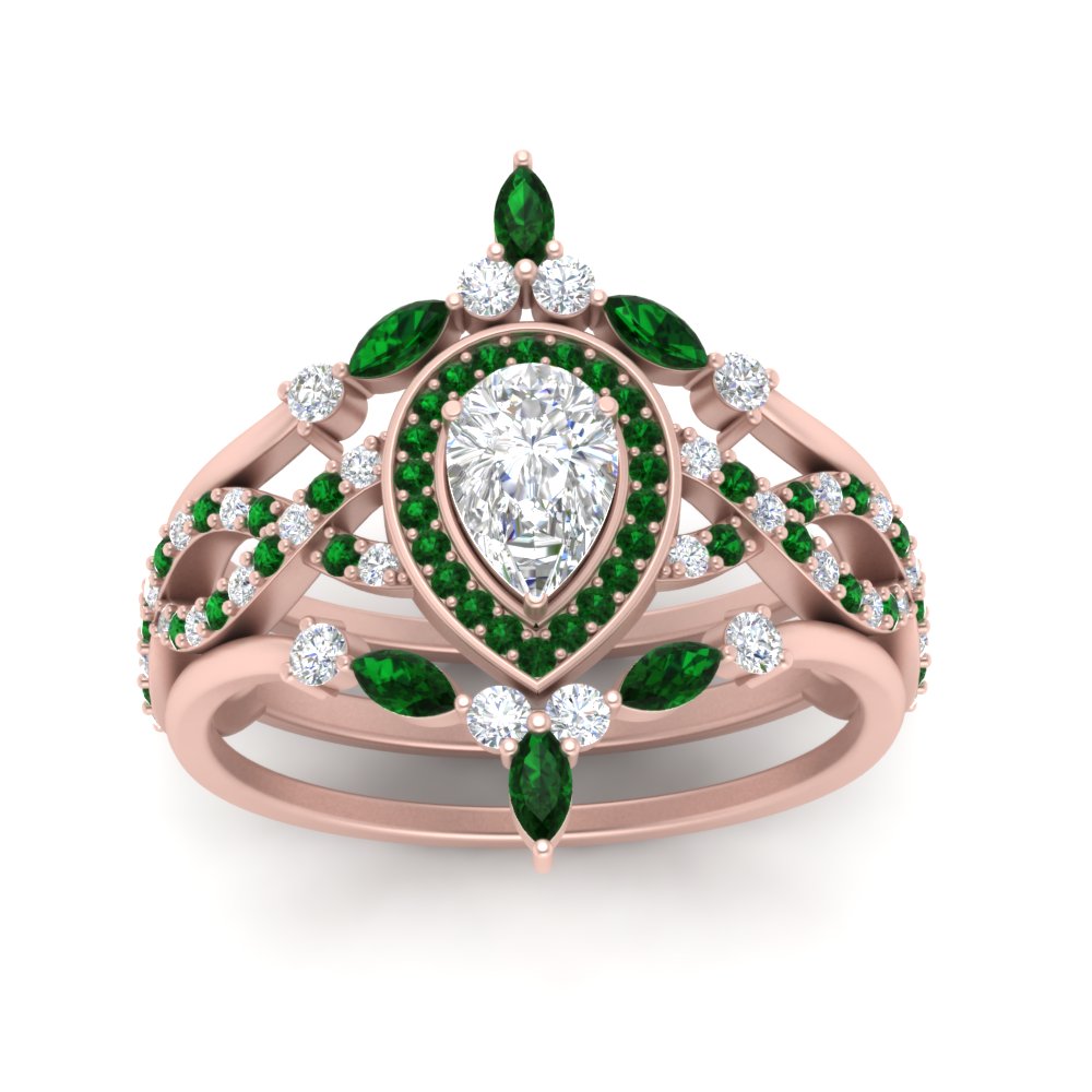 Twisted Pear Halo Bridal Ring Set