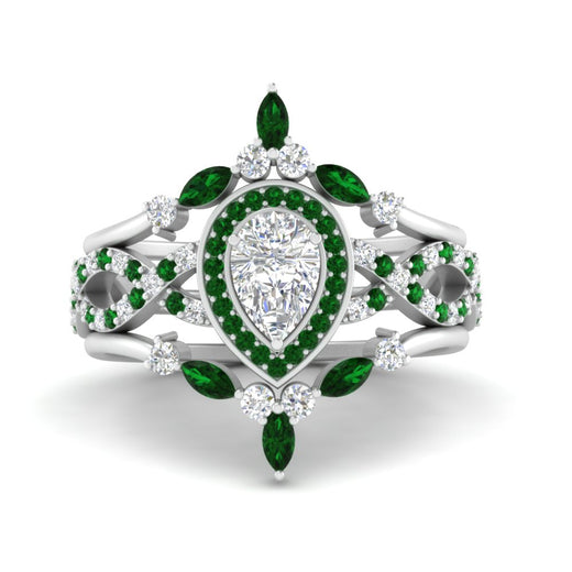 Twisted Pear Halo Wedding Ring Set