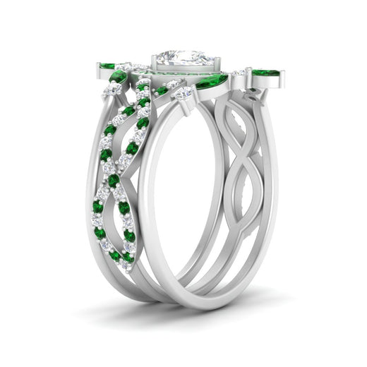 Twisted Pear Halo Wedding Ring Set
