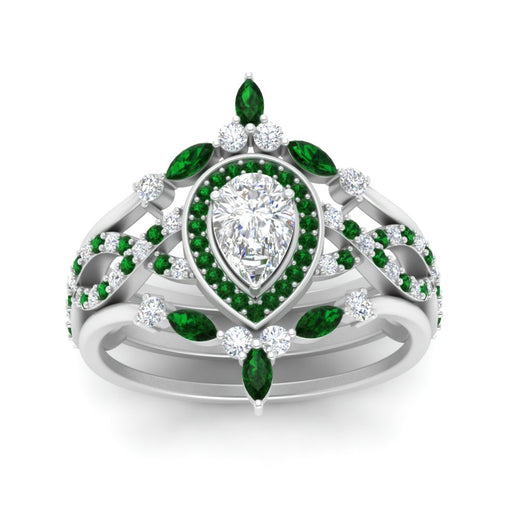 Twisted Pear Halo Wedding Ring Set