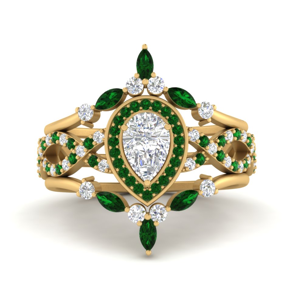 Twisted Pear Halo Bridal Ring Set