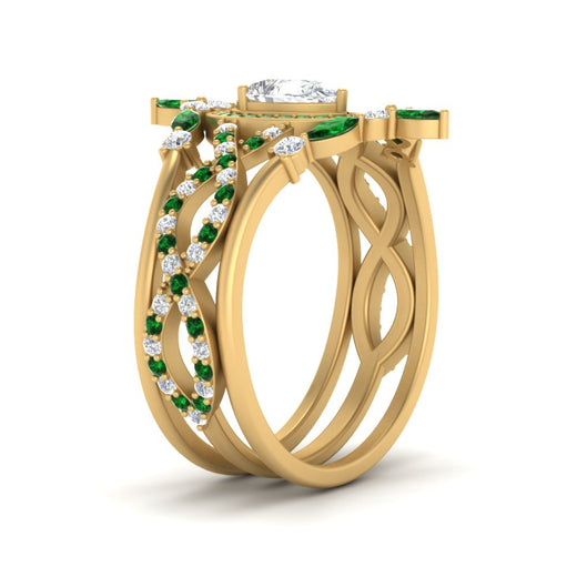 Twisted Pear Halo Wedding Ring Set