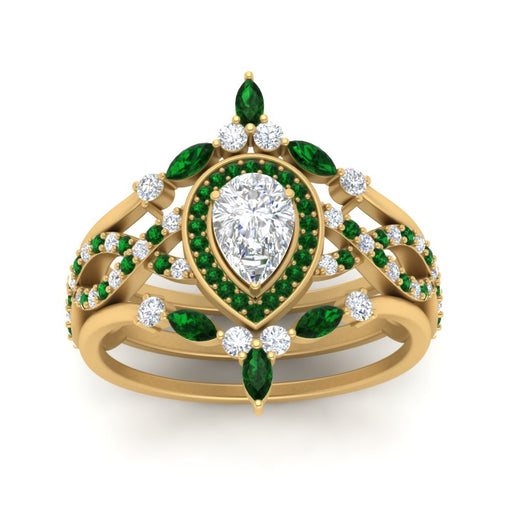 Twisted Pear Halo Bridal Ring Set