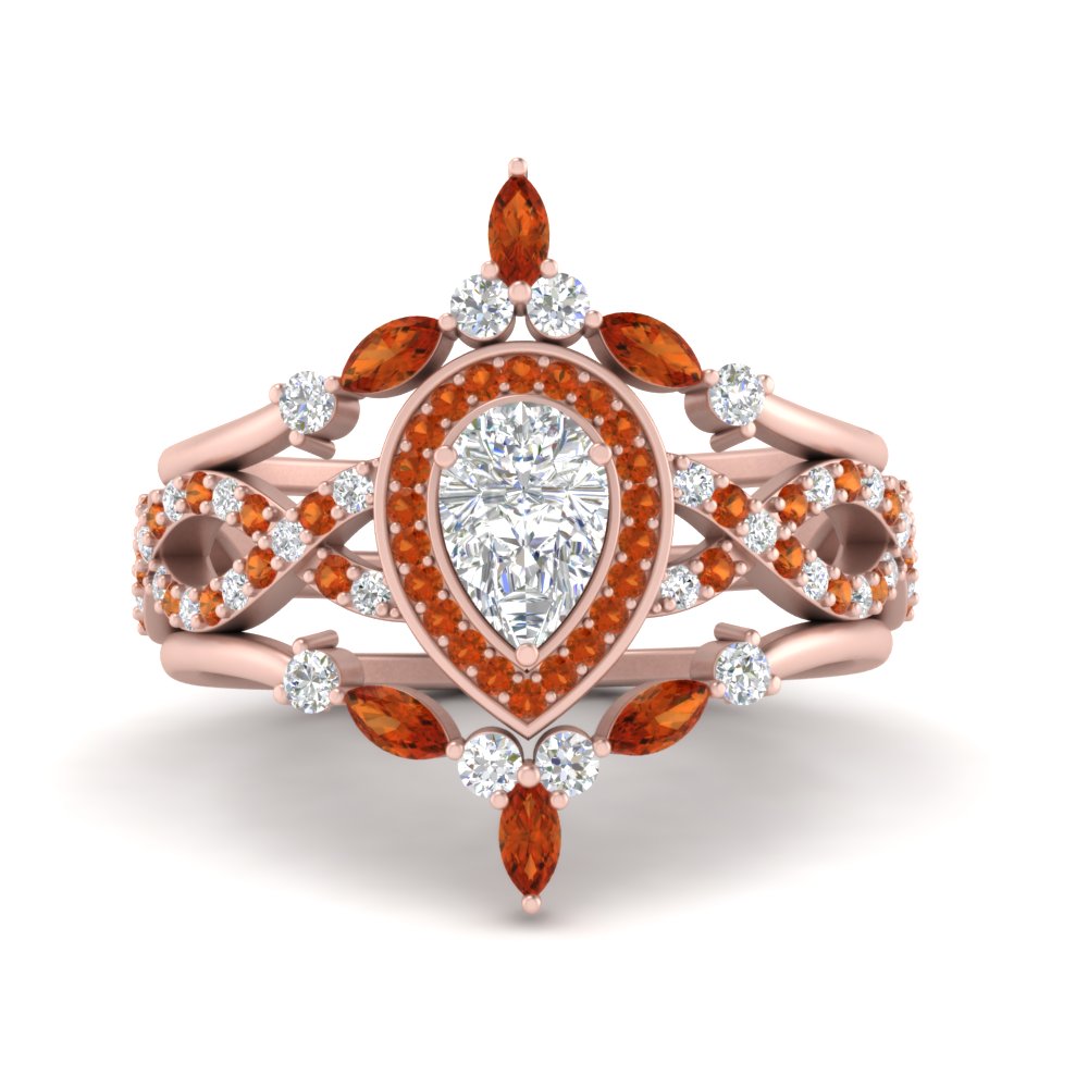 Twisted Pear Halo Bridal Ring Set