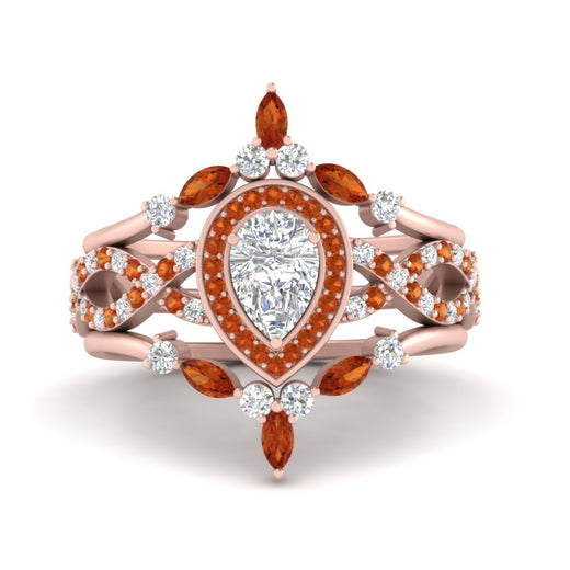 Twisted Pear Halo Wedding Ring Set