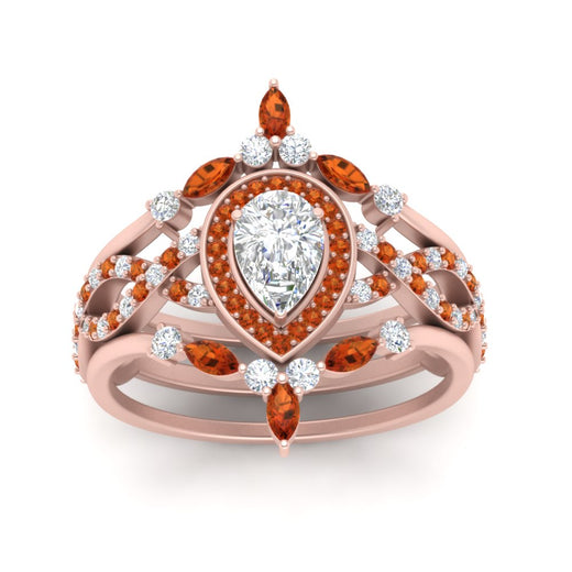 Twisted Pear Halo Wedding Ring Set