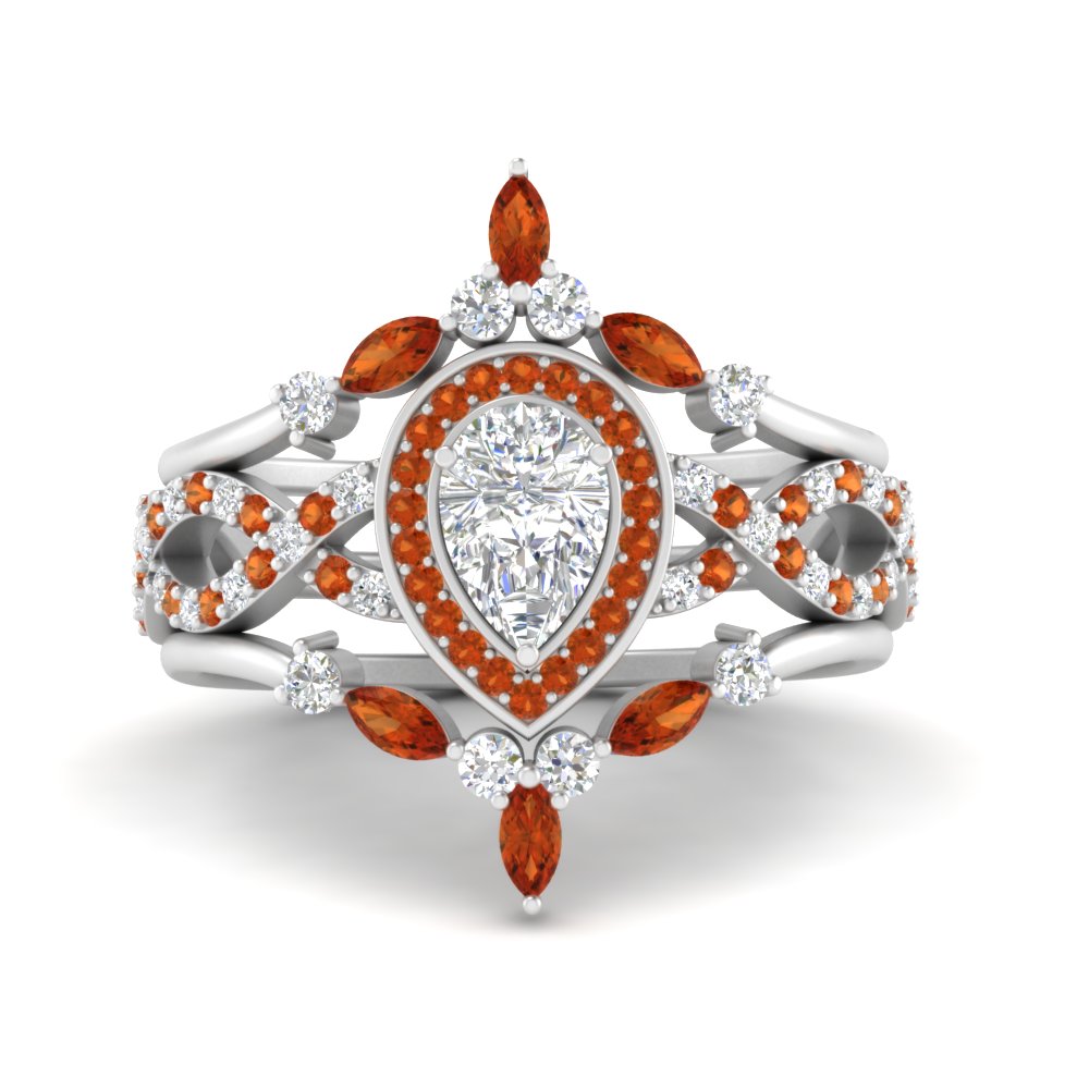 Twisted Pear Halo Bridal Ring Set