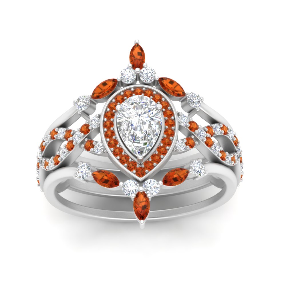 Twisted Pear Halo Bridal Ring Set