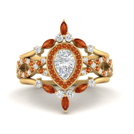 Twisted Pear Halo Wedding Ring Set