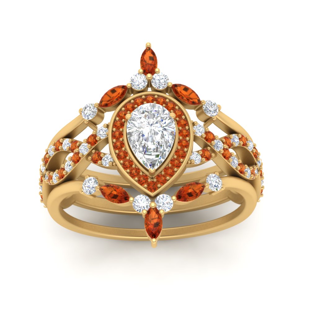 Twisted Pear Halo Bridal Ring Set