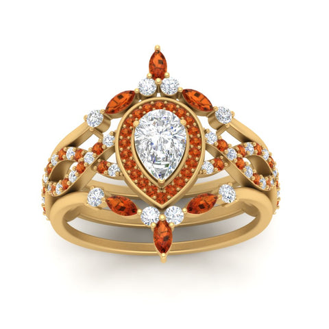 Twisted Pear Halo Wedding Ring Set
