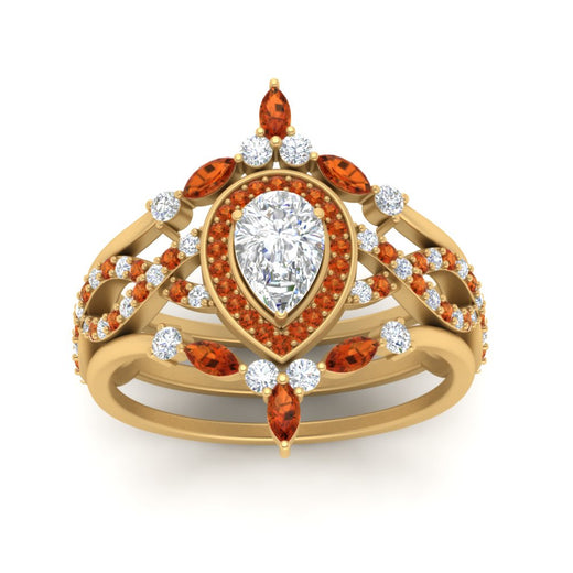 Twisted Pear Halo Wedding Ring Set