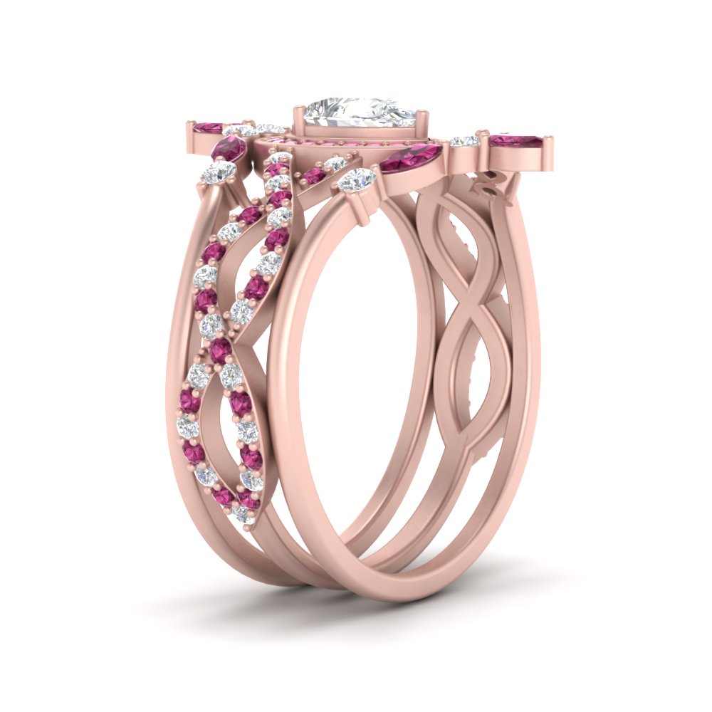 Twisted Pear Halo Bridal Ring Set