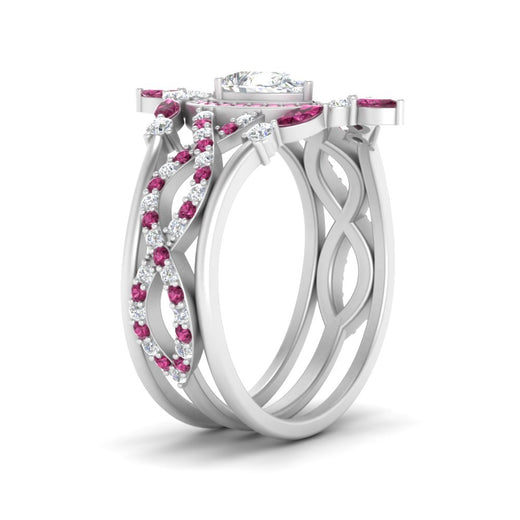 Twisted Pear Halo Wedding Ring Set