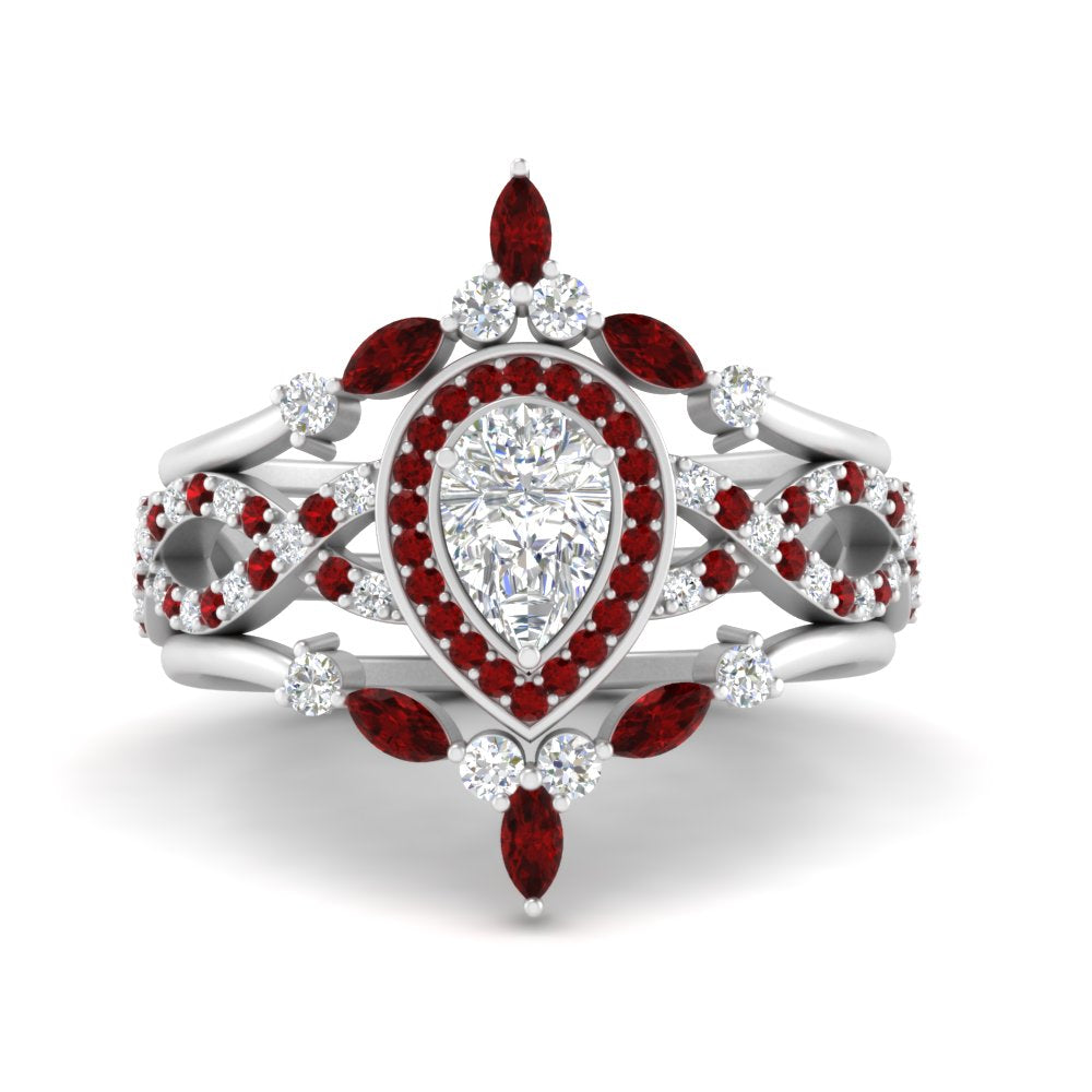 Twisted Pear Halo Bridal Ring Set