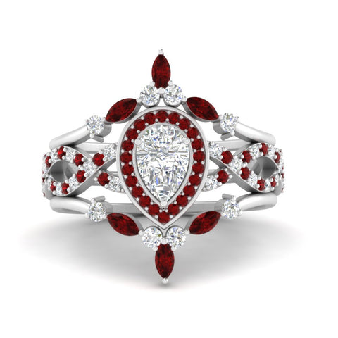 Twisted Pear Halo Wedding Ring Set