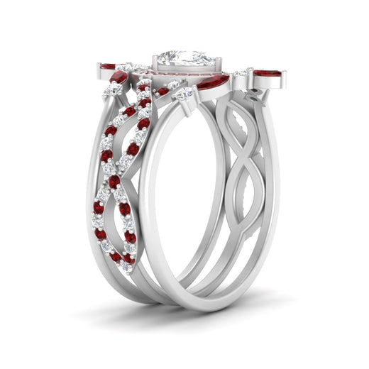 Twisted Pear Halo Wedding Ring Set