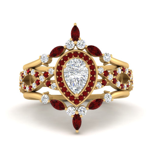Twisted Pear Halo Wedding Ring Set