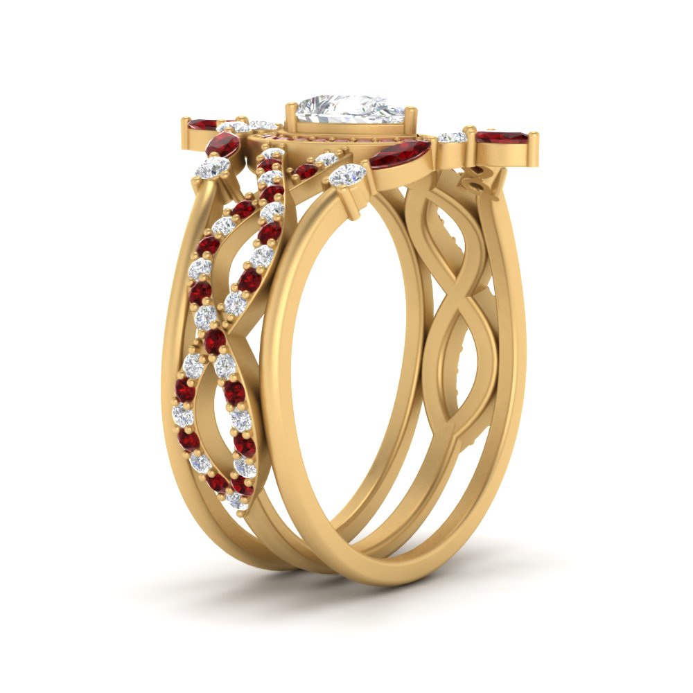 Twisted Pear Halo Bridal Ring Set